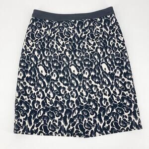 MILLY Womens Black White Animal Woven Jacquard Pencil Skirt Lamb Leather Size 6